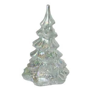 Fenton Glass Christmas Tree Medium 4" Iridescent White Holiday Decor Logo Vtg